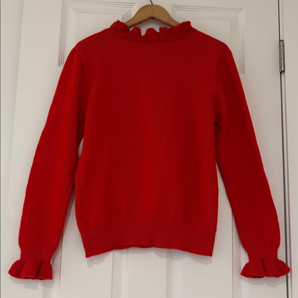 Valentine’s fluffy red sweater ruffle & button detailing ruffled cuffs sz medium - Picture 4 of 12